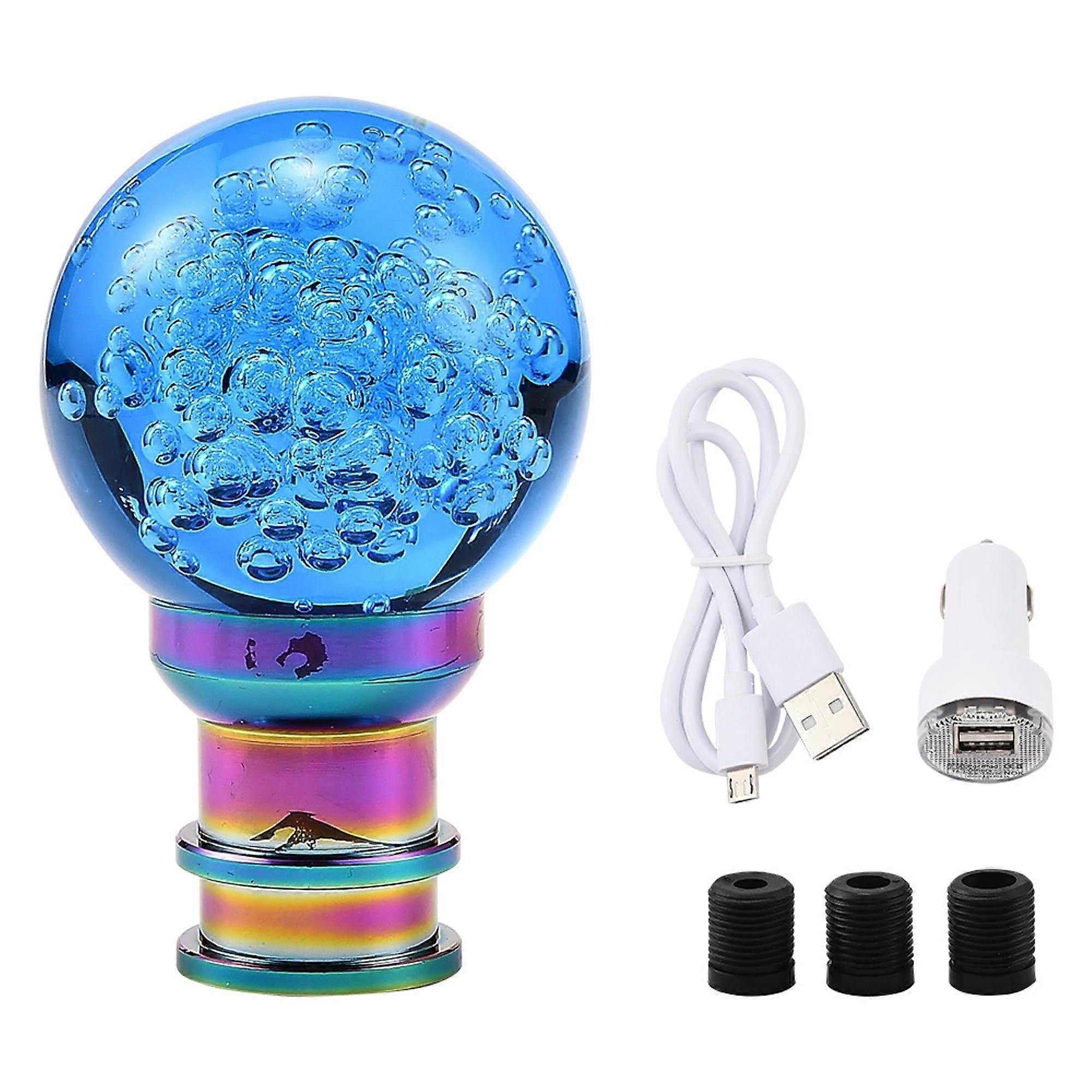 LED Crystal Gear Shift Knob with Bubble Design and LED Light, Universal for Manual Cars, Blue