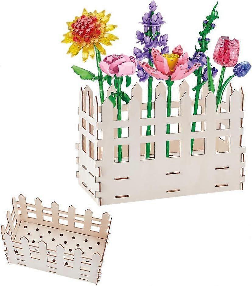 Square Vase for Artificial Flowers Wooden Puzzle Flower Vase Bouquet Building Set Sculpture Display Decorations Storage Box for Roses Cherry Blossom S