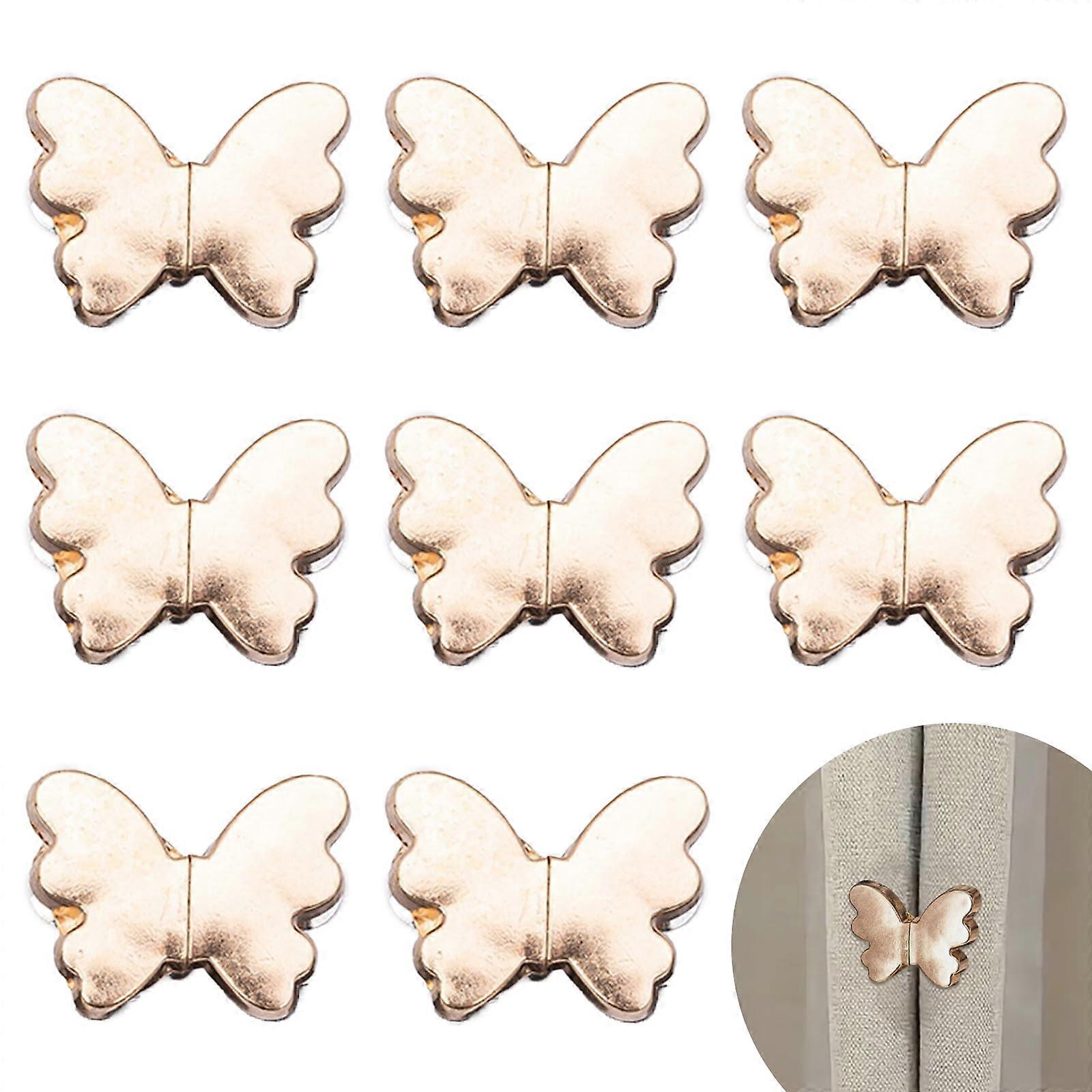 8 Pair Butterfly Magnetic Curtain Tiebacks – Decorative Alloy Clips for Light Blocking, Golden