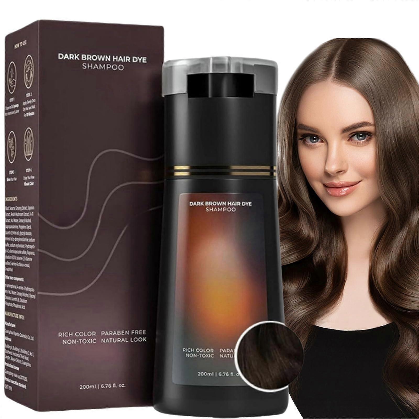 Hair Dye Shampoo Dark Brown 200ml, 3 in 1 Instant Grey Hair Coverage and LongLasting Color