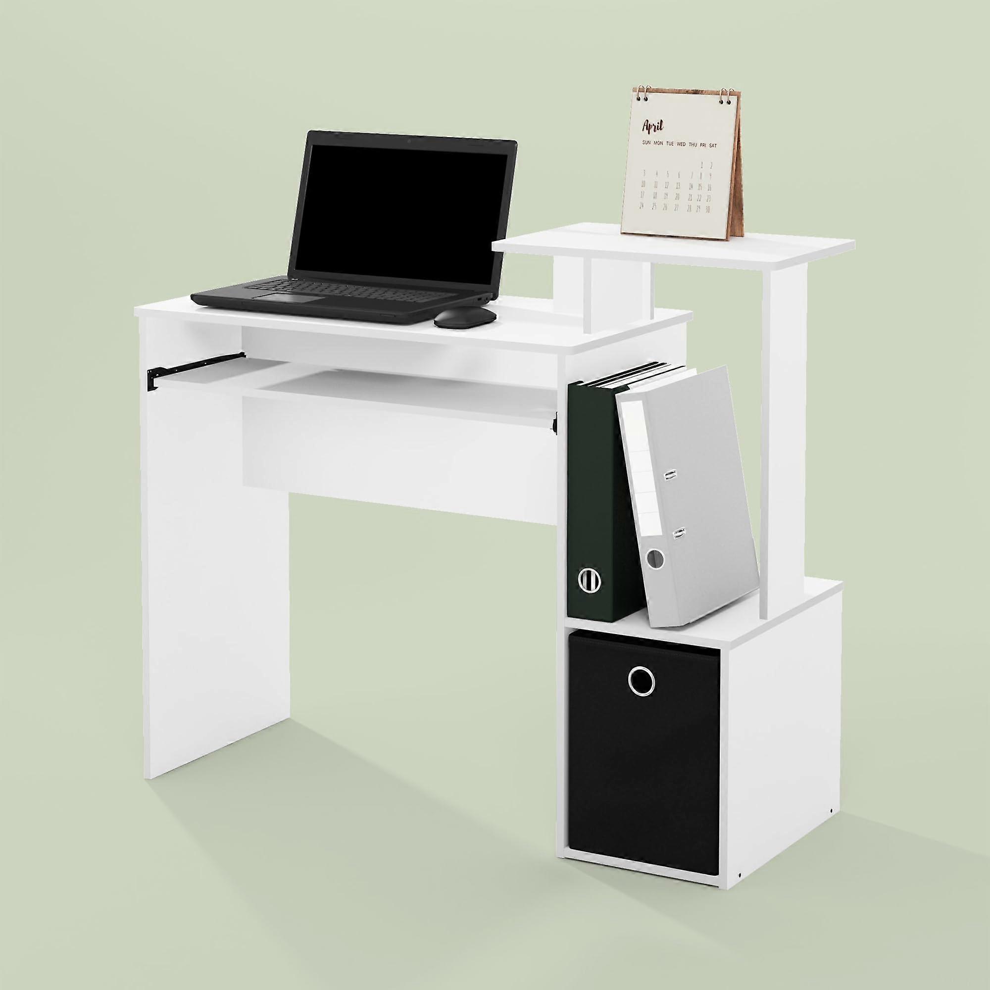 40 Inch Computer Desk with Shelves and Keyboard Tray, Compact Home Office Writing Table Black/White