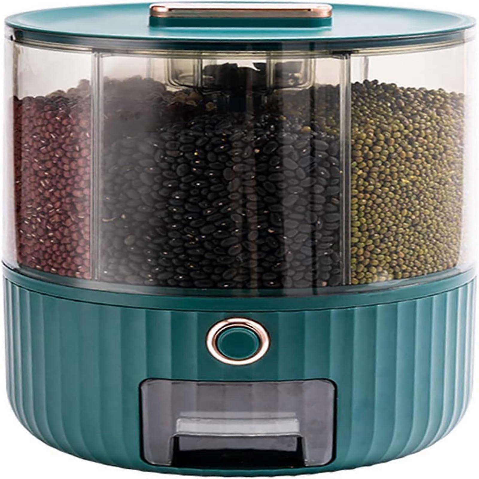 Rotating Cereal Dispenser with Airtight Lid, Transparent MultiGrid Rice Storage Container 23x28CM