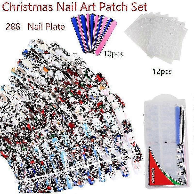Boxed 288 Pcs Christmas Nail With Jelly Glue And Nail File Easy Nail Sticker