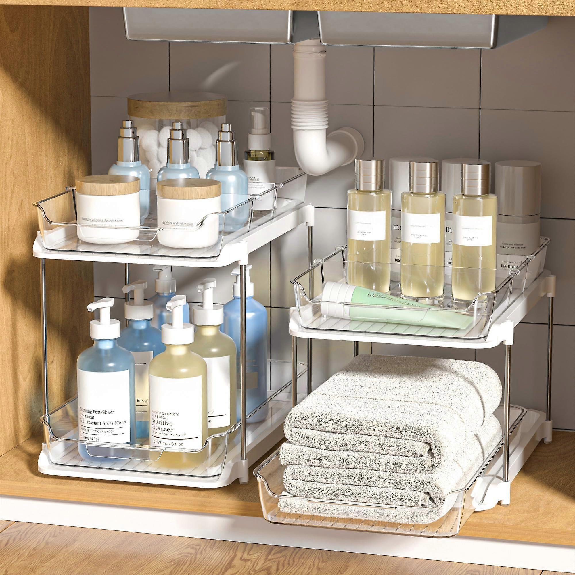 2Tier Under Sink Organizer with PullOut Drawers and Adjustable Dividers, Stackable White 2 Pack Ref:8041