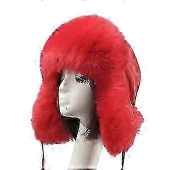 Women's Fur Trapper Hat With Earflap Warm Bomber Hat Winter Hat With Pom Pom