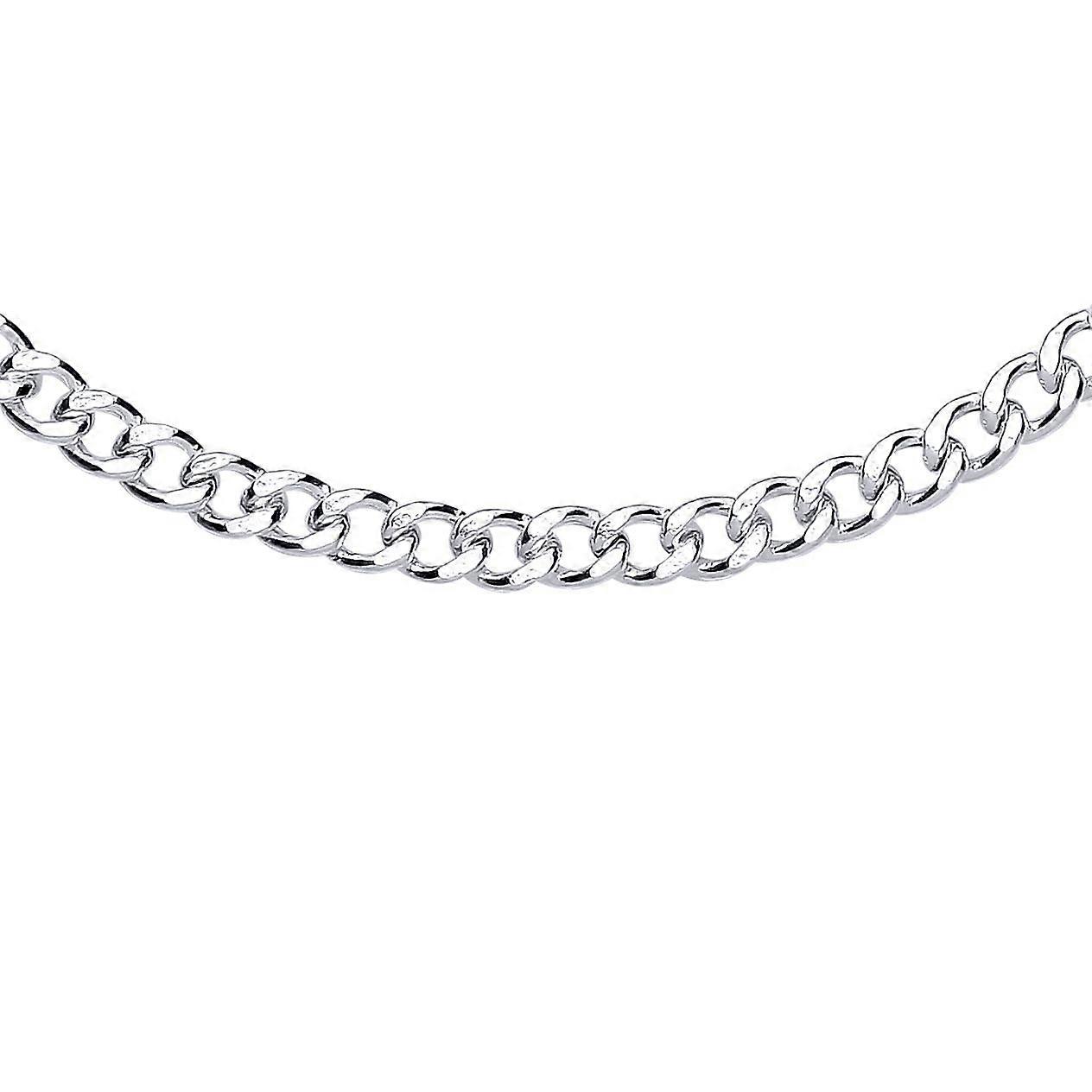 Jewelco London Rhodium Plated Sterling Silver Diamond-cut Curb Link Chain Ankle Bracelet 4mm 1.5mm 9+1 inch