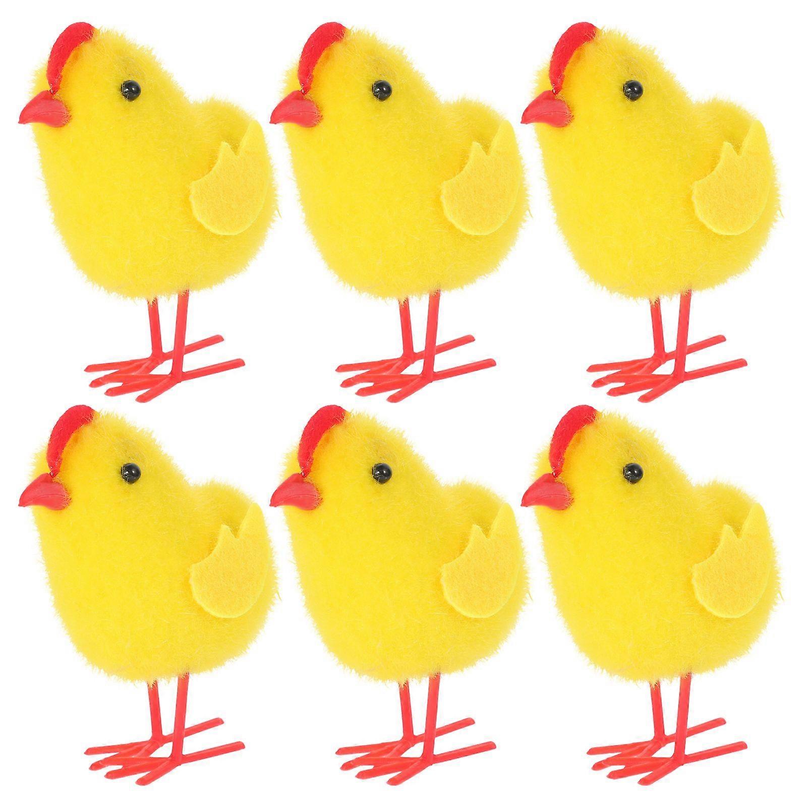 6pcs Fluffy Chicken Ornament Easter Party Small Chicken Decoration Easter Party Layout Prop