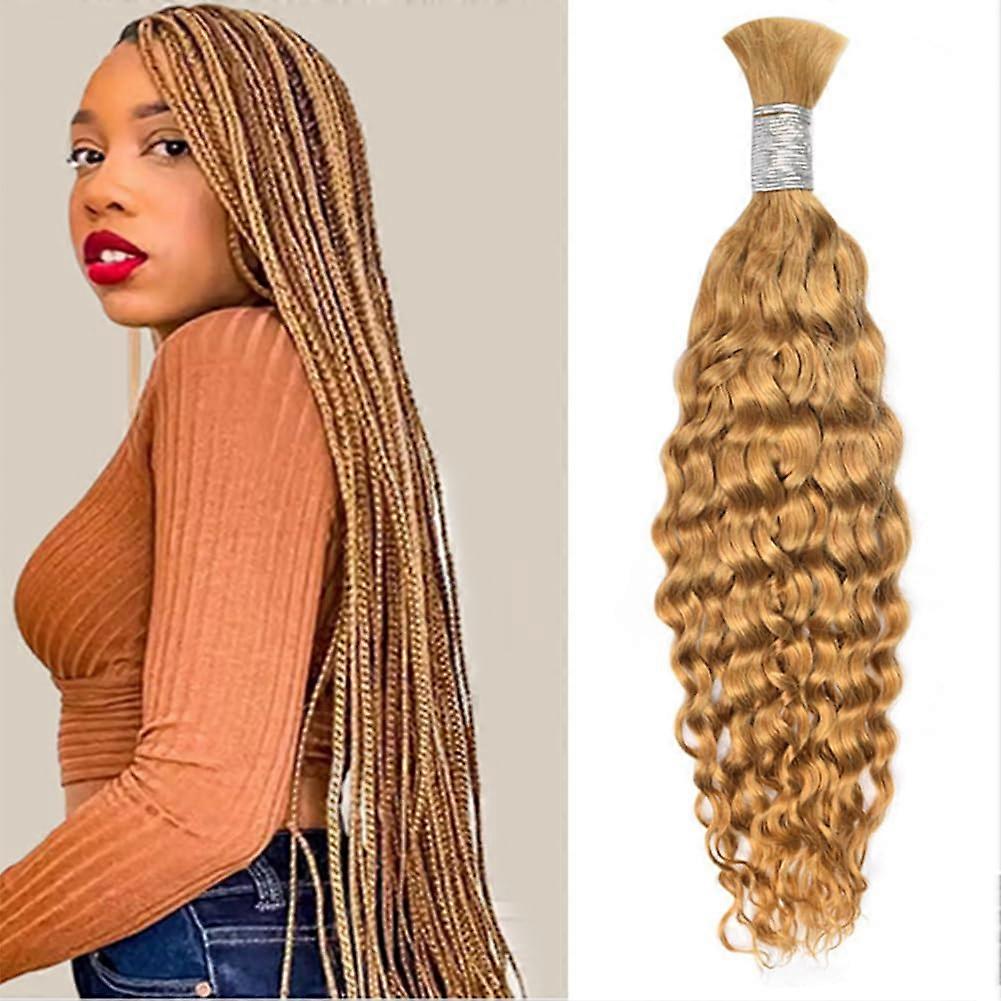 Extensões de cabelo humano ondulado de 40 cm (16 polegadas) para tranças, cor #27 loiro mel, sem processamento, estilo boho.
