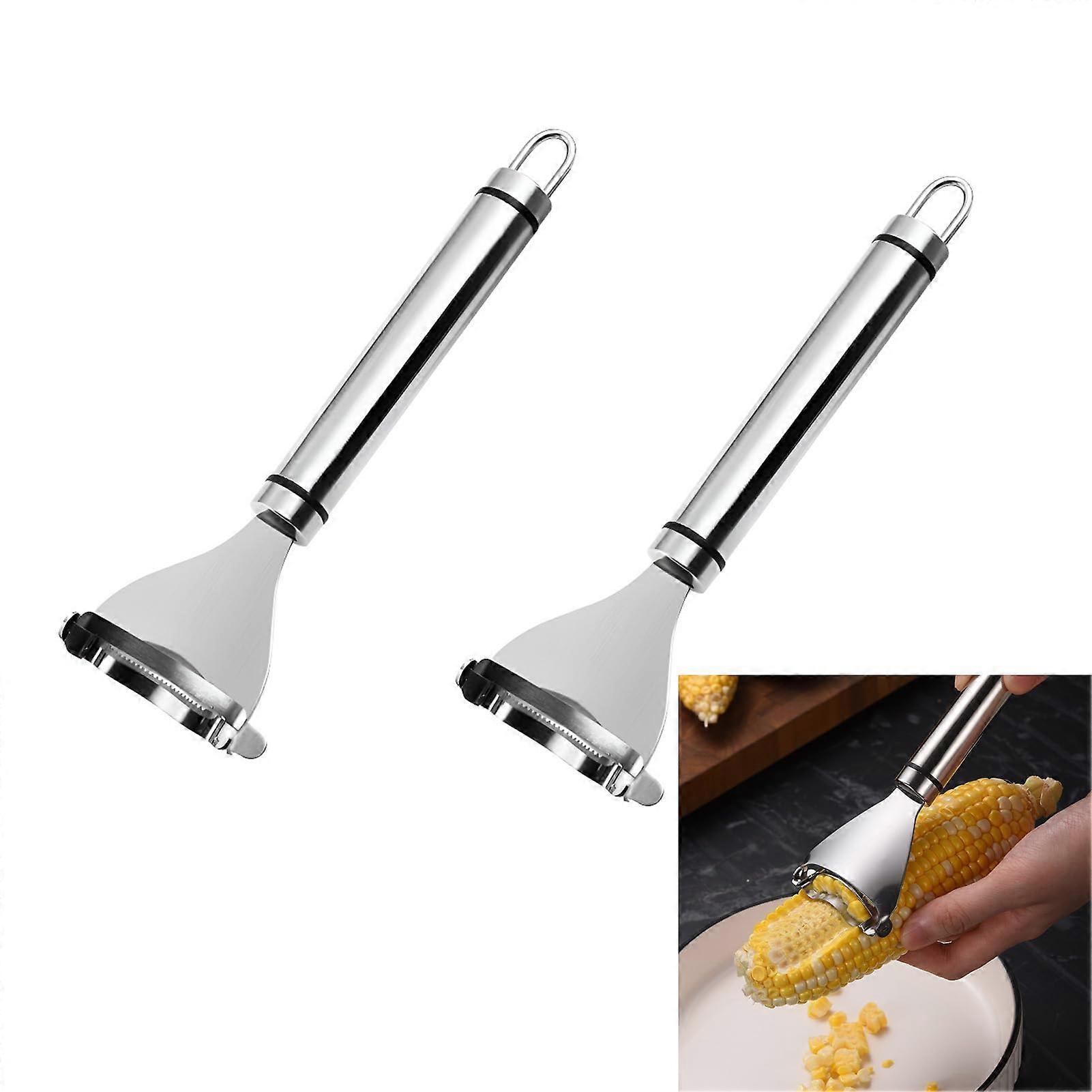 2 Pcs Stainless Steel Corn Peeler and Cob Stripper with Sharp Serrated Blade for Quick Kernel Removal