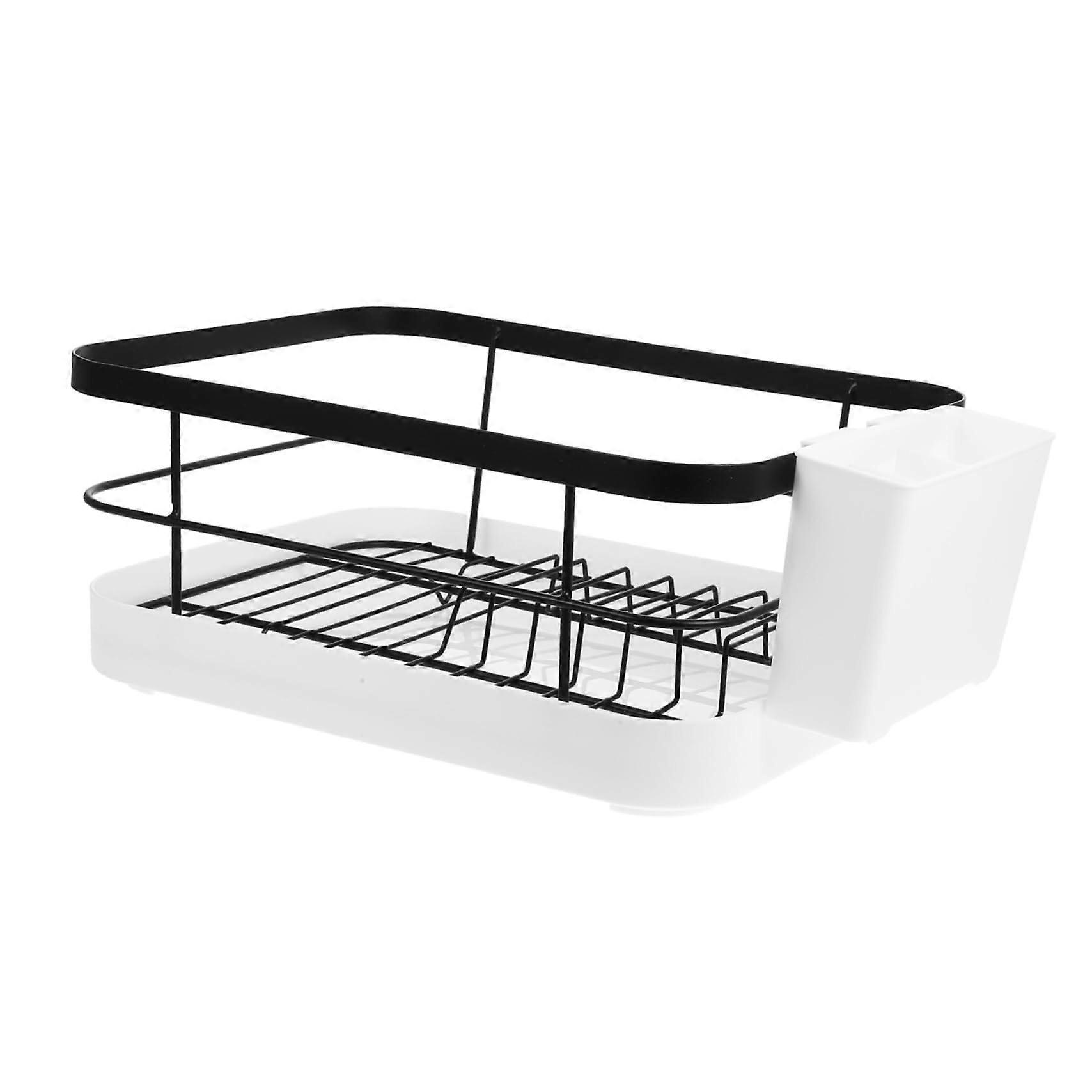 Dish Drying Rack with Utensil Holder, Compact Countertop Kitchen Dish Rack, Large Capacity Black