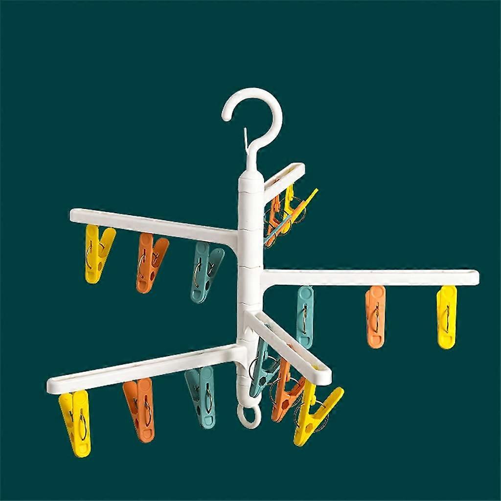 Clothes Drying Rack with 360° Rotating Foldable Sock Hanger, SpaceSaving Plastic Organizer, White 43.5x34.5cm