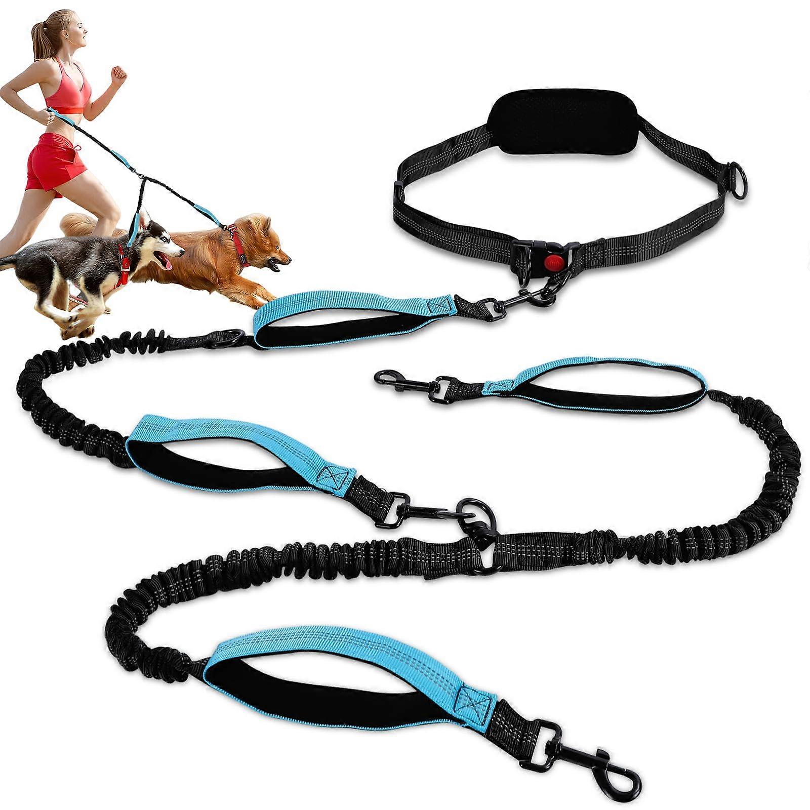 Hands  Double Dog Leash with Waist Belt, Adjustable NoTangle, Reflective for Running Walking