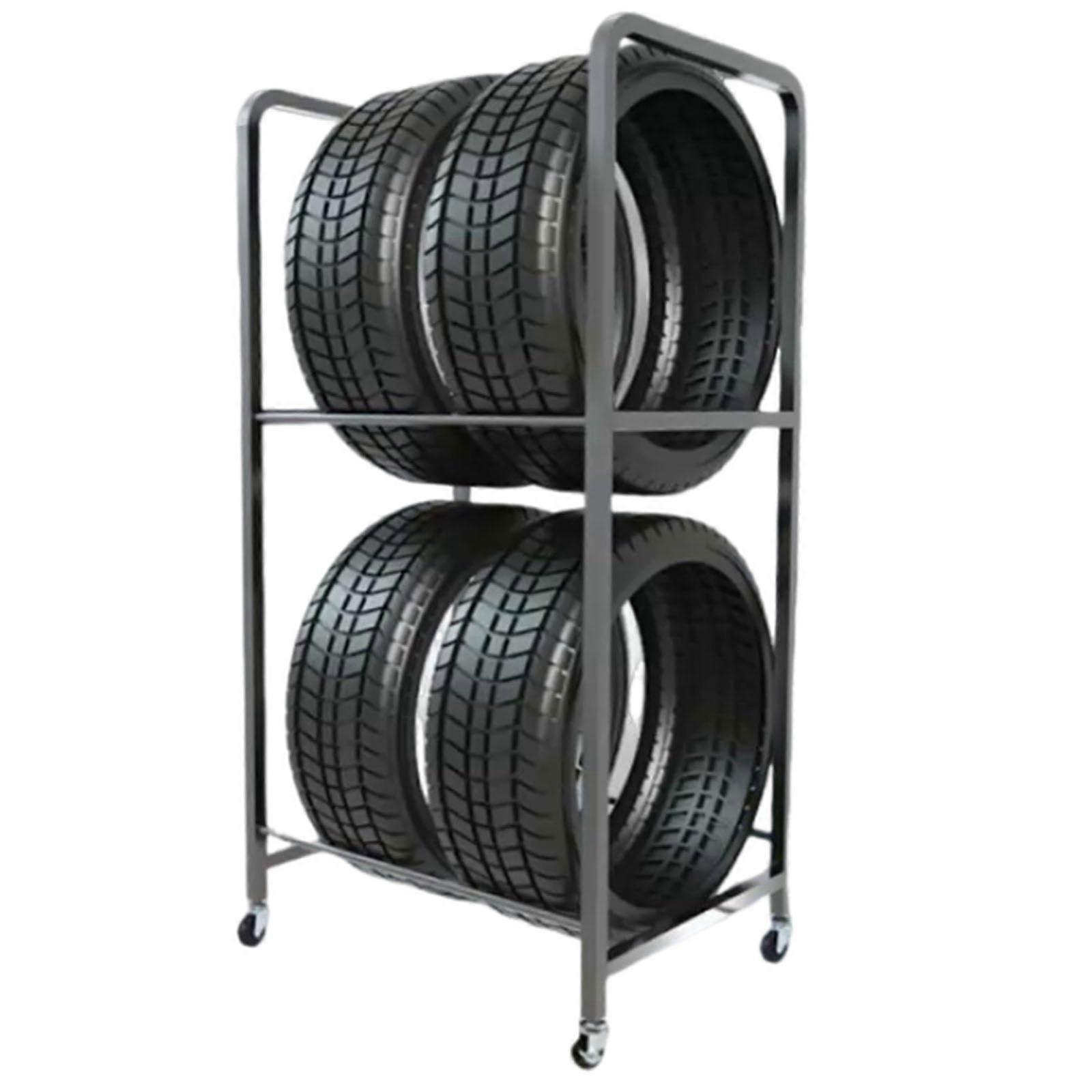 Heavy Duty Rolling Tyre Storage Rack with Adjustable Width Crossbar and Locking Casters for Garage