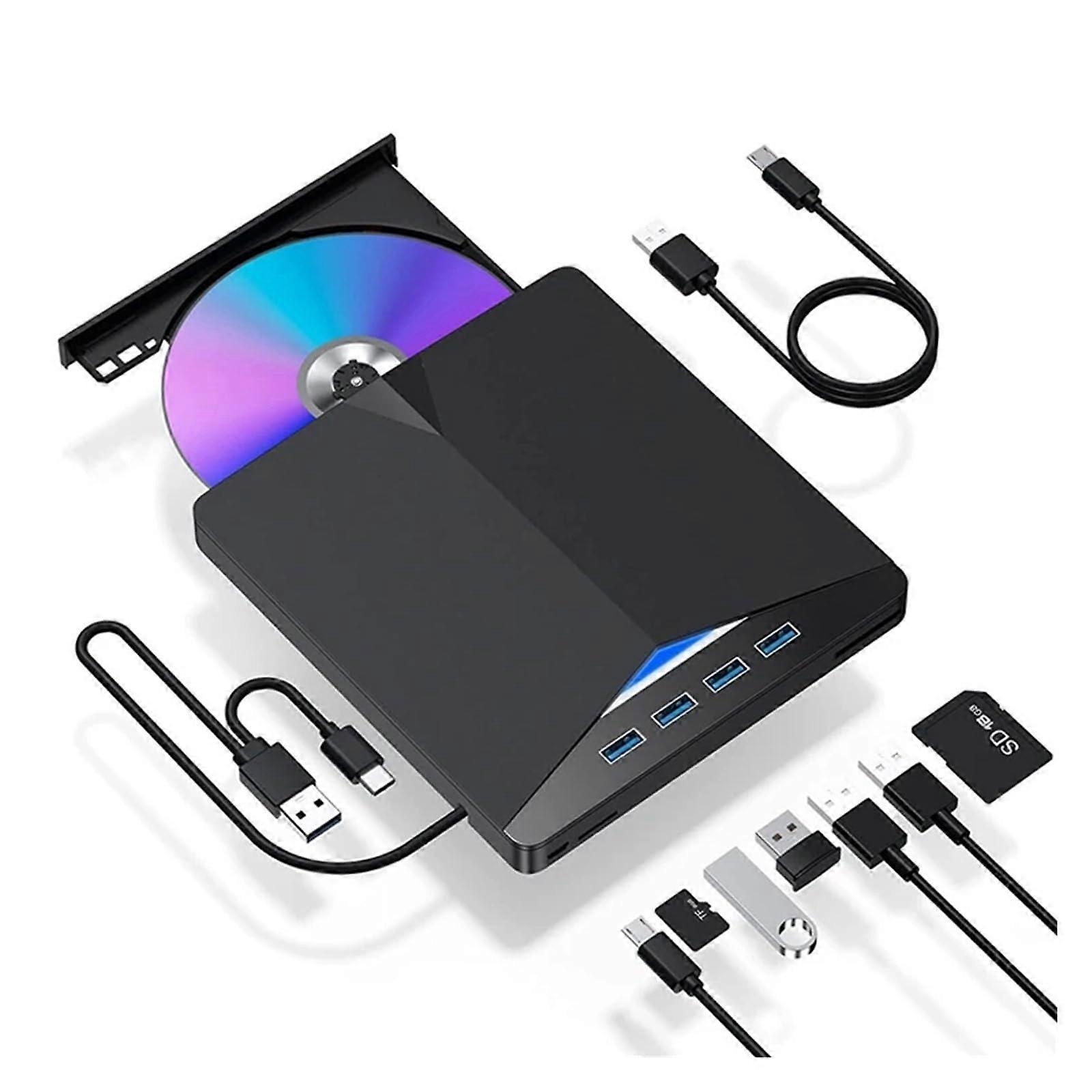 External DVD Drive USB 3.0 TypeC 7in1 Speed CD DVD Burner with SD TF Card Reader Plug and Play