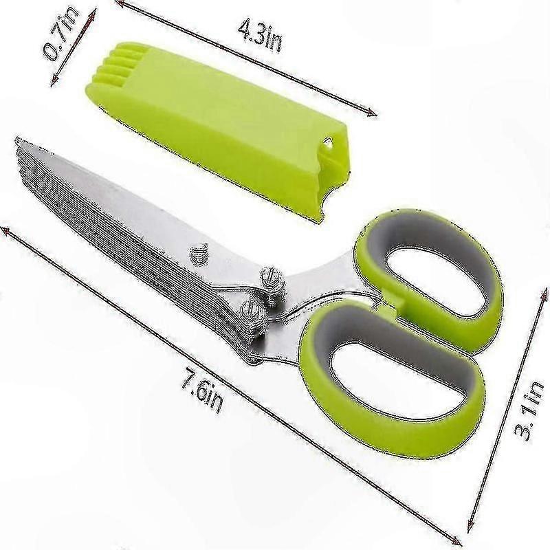 Stainless Steel Herb Scissors 5 Blade for Kitchen with Protective Cover