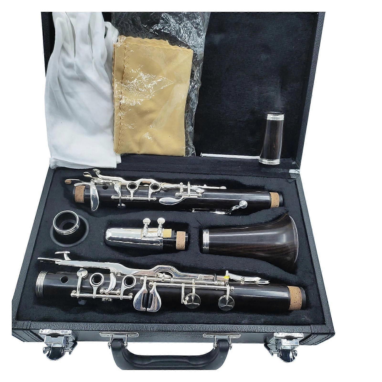 Professional Ebony Clarinet 18Key with SilverPlated Keys Rich Tone and Hard Case