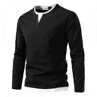 Men's Casual Long Sleeve Cotton VNeck Shirt Black S Breathable QuickDry Stretch Fit