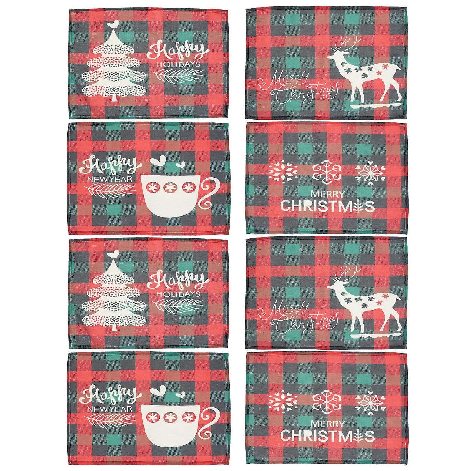 Christmas Placemats Red Dinner Table Decoration Cloth with 8Pcs Set