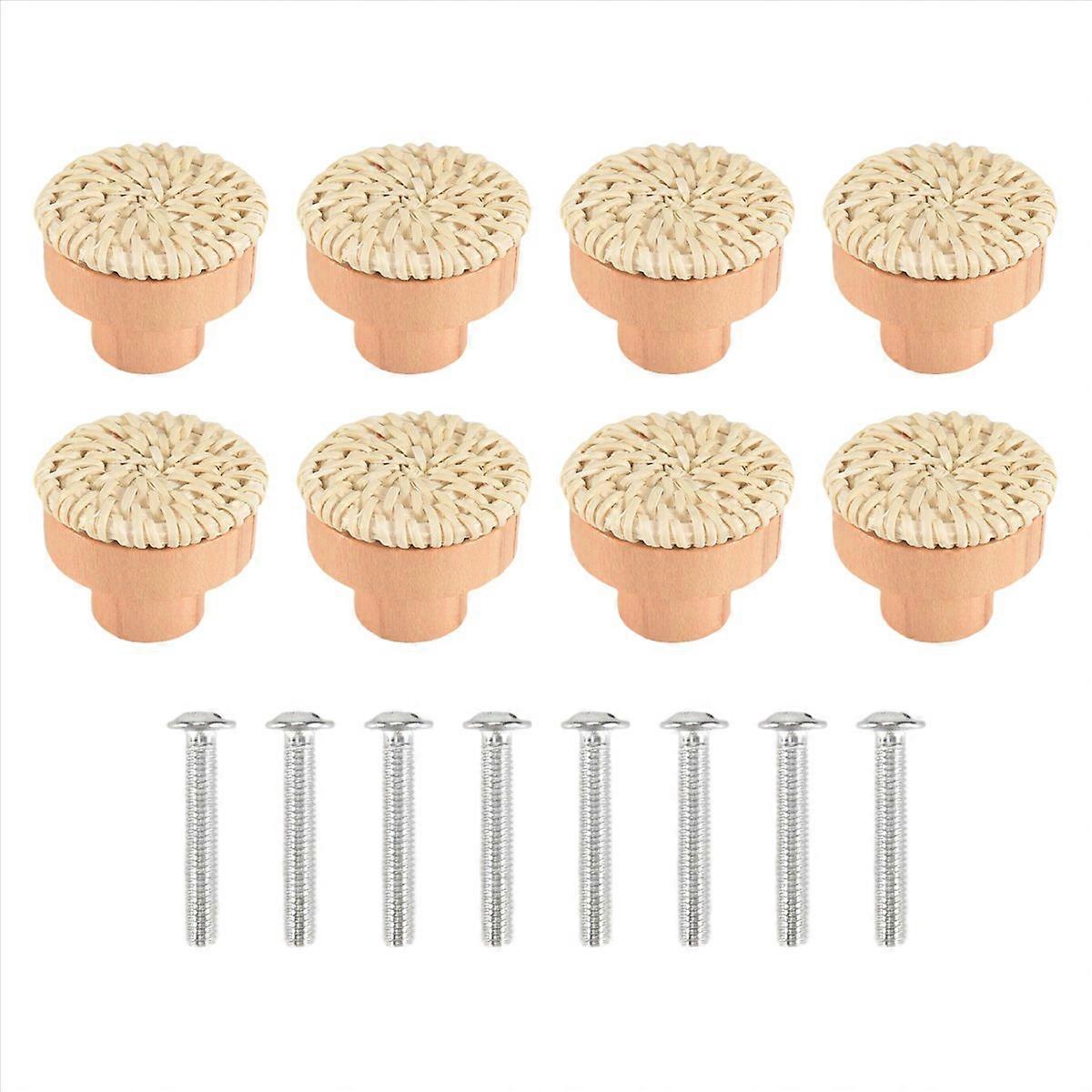 8PCS Boho Rattan Dresser Knobs Wood Drawer Knobs for Cabinet Decor