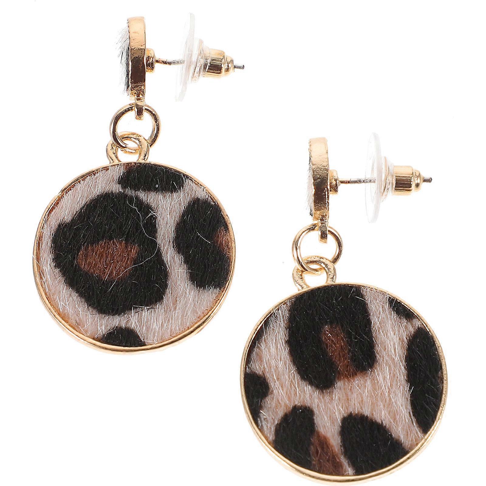 Leopard Printed Earring Geometric Round Shape Stud Earrings 2Pcs Set