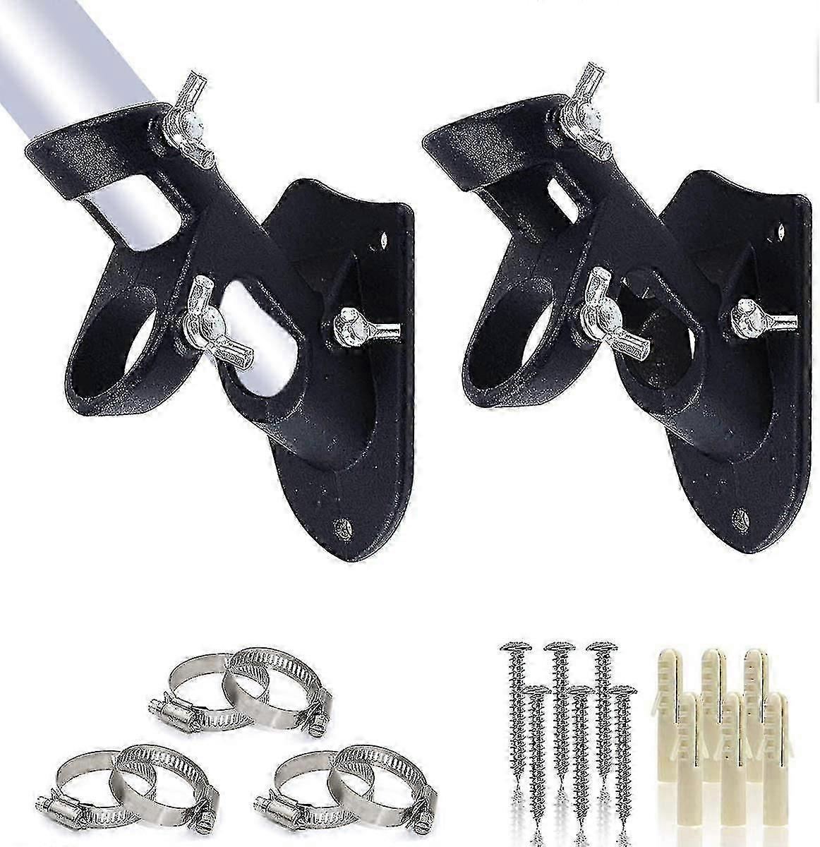Flagpole bracket for home flag display, wall-mountable, wind-resistant, rust-proof coating, 2 positions/3 clips (2-pack)
