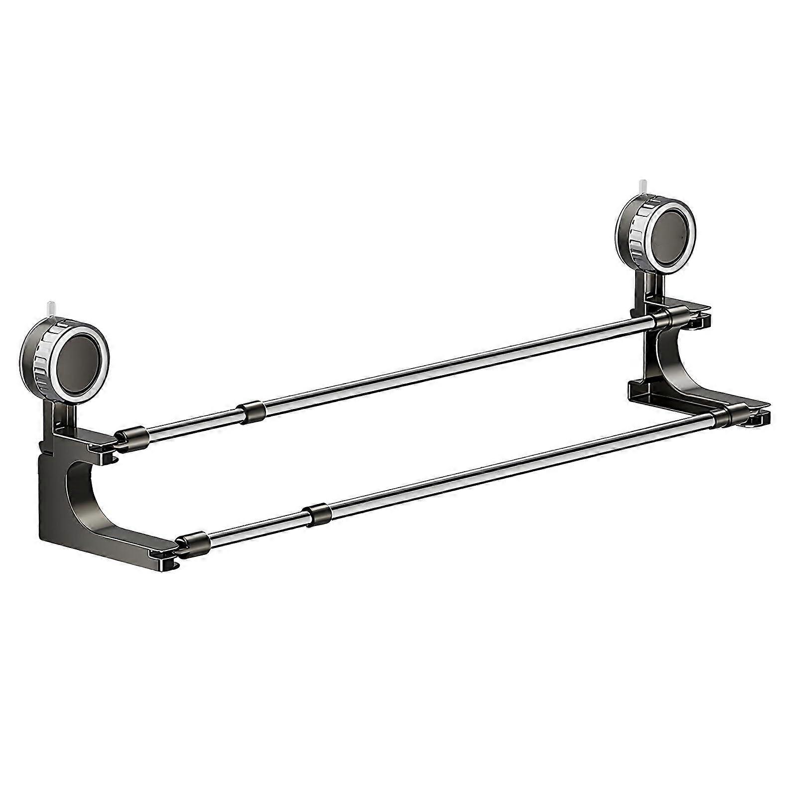 Rustproof Suction Cup Wall Mounted Towel Rack with Rotating Double Telescoping Bars for Bathroom