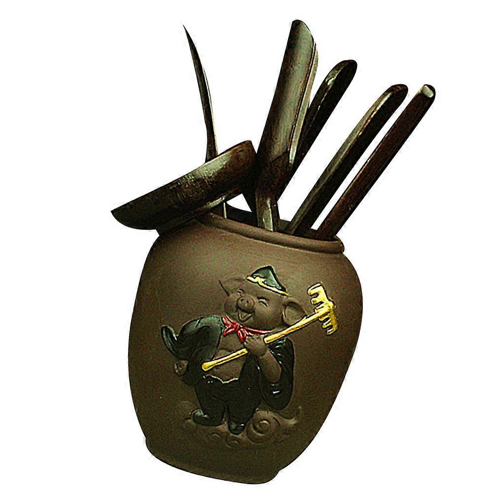 Chinese Kung Fu Tea Set Ebony Solid Wood Tea Making Tool Kit with 1Set