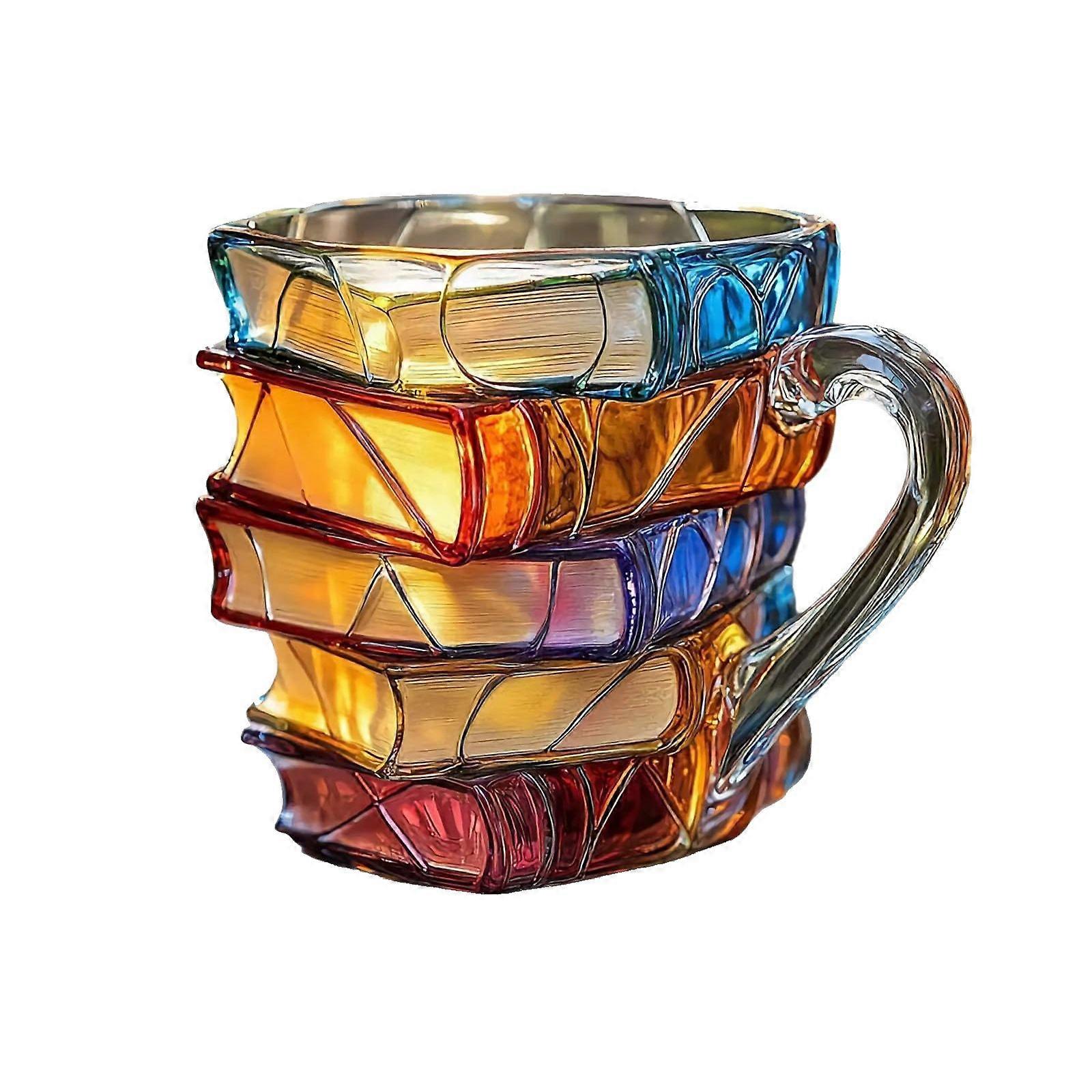 Stained Glass Book Stack Ceramic Coffee Mug 350ml Cup