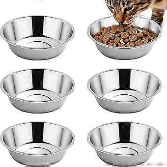 6PCS Stainless Steel Cat Bowls Dishes, 5.6" Metal Shallow Wide Whisker Friendly Cat Food Water Feeding Bowl