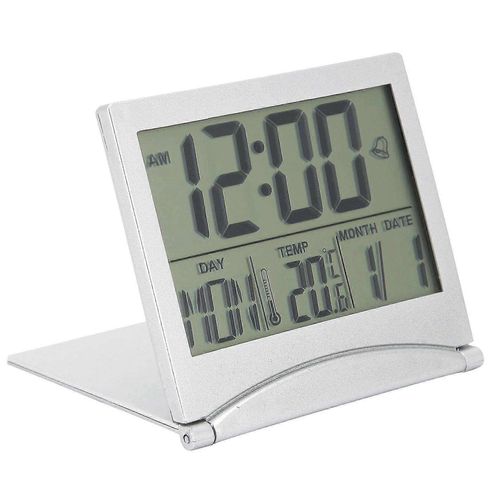 Retro Digital Travel Alarm Clock Foldable Cover Multi-Function Timer Compact Design Built-In Calendar Temperature Display Battery Include
