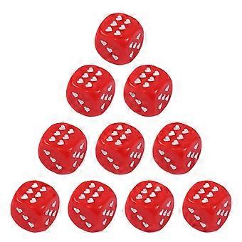 Rounds Corner Six Sided Dices Bulk, Pack of 10 White Color 25mm Acrylic Dices Cubes Set Loves Heart Dots for Party Use 10 white