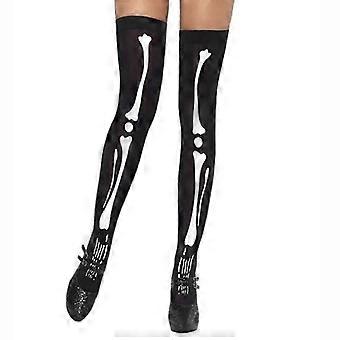 Womens Halloween Cosplay Skull Skeleton Bone Gloves Thigh High Stockings Socks