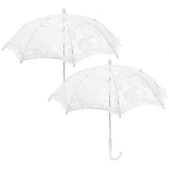 Lace Umbrella Wedding Parasol for Decor 2Pcs White Elegant Photography Props