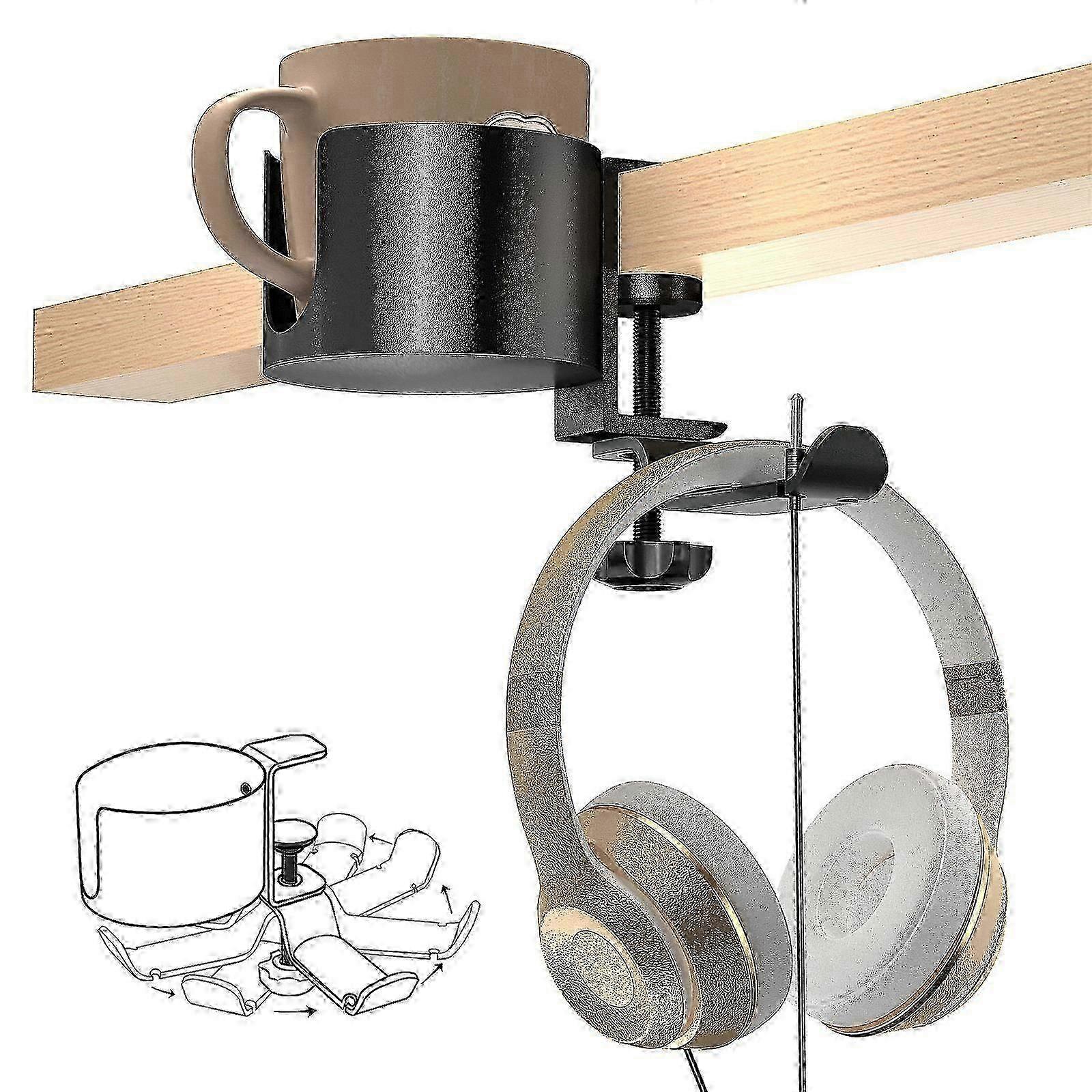 Rotatable Desktop Cup Holder & Headphone Hanger 8.5x5cm