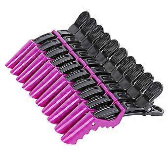 Hårklämmor för kvinnor från HH&LL Breda tänder och dubbelhängd design Alligator Styling Sektionsklämmor av professionell frisörsalongkvalitet - 10Pack (Purp