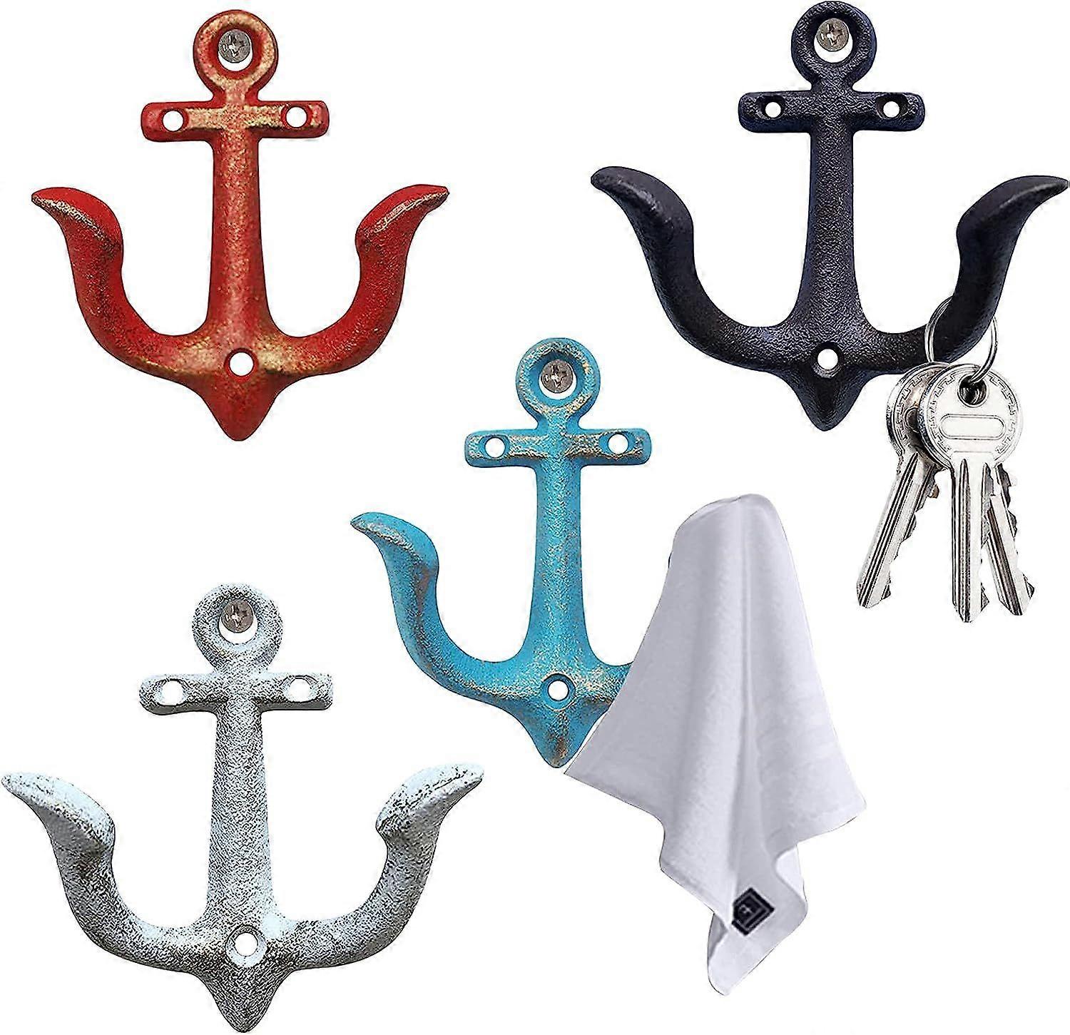 Heytea Vintage Rustic Cast Iron Wall Hooks with Nautical Anchor Design, Shabby Chic Antique Metal Decorative Wall Hooks for Bathroom, Coat Hooks, S...