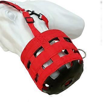 Barn Handling Horse Mouth Cover with Front Panel, Adjustable Strap and Basket Style Body for Regular Horse Routines  Red