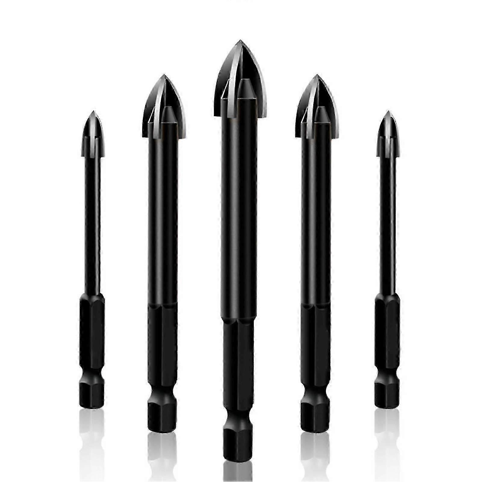 5pcs Glass Ceramic Tile Drill Bit, Universal Efficient Drilling Tool, Multifunctional Cemented Carbide Cross Drill Bits