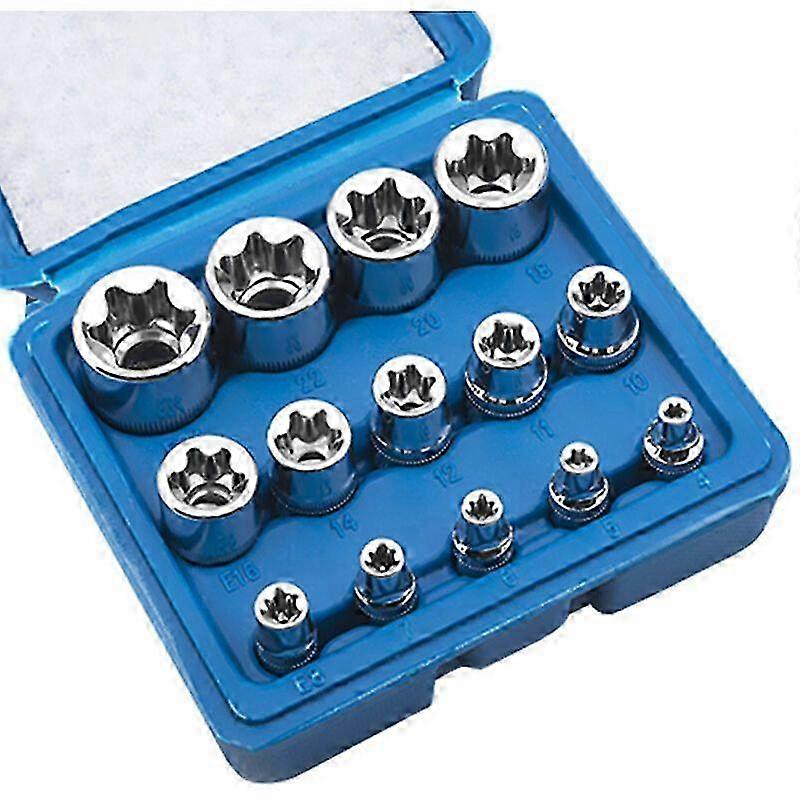 14pcs Female Torx Socket Set E Star E4-E24 E-Torx External Hex Socket Nut