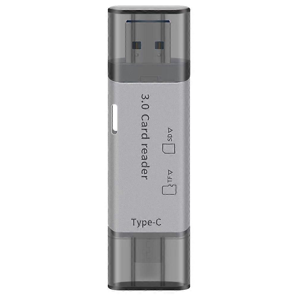 A1  New USB3.0 Type-C card reader SD/TF card dual-head multi-function two-in-one card reader silver gray