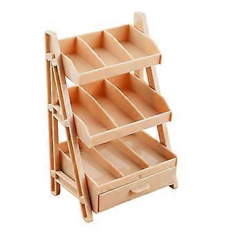 Miniature Doll House Display Shelf Model Figure, Plastic 3 Tiered Pretend Play Furniture with Drawer for Kitchen Dessert Shop Scene Setting  light