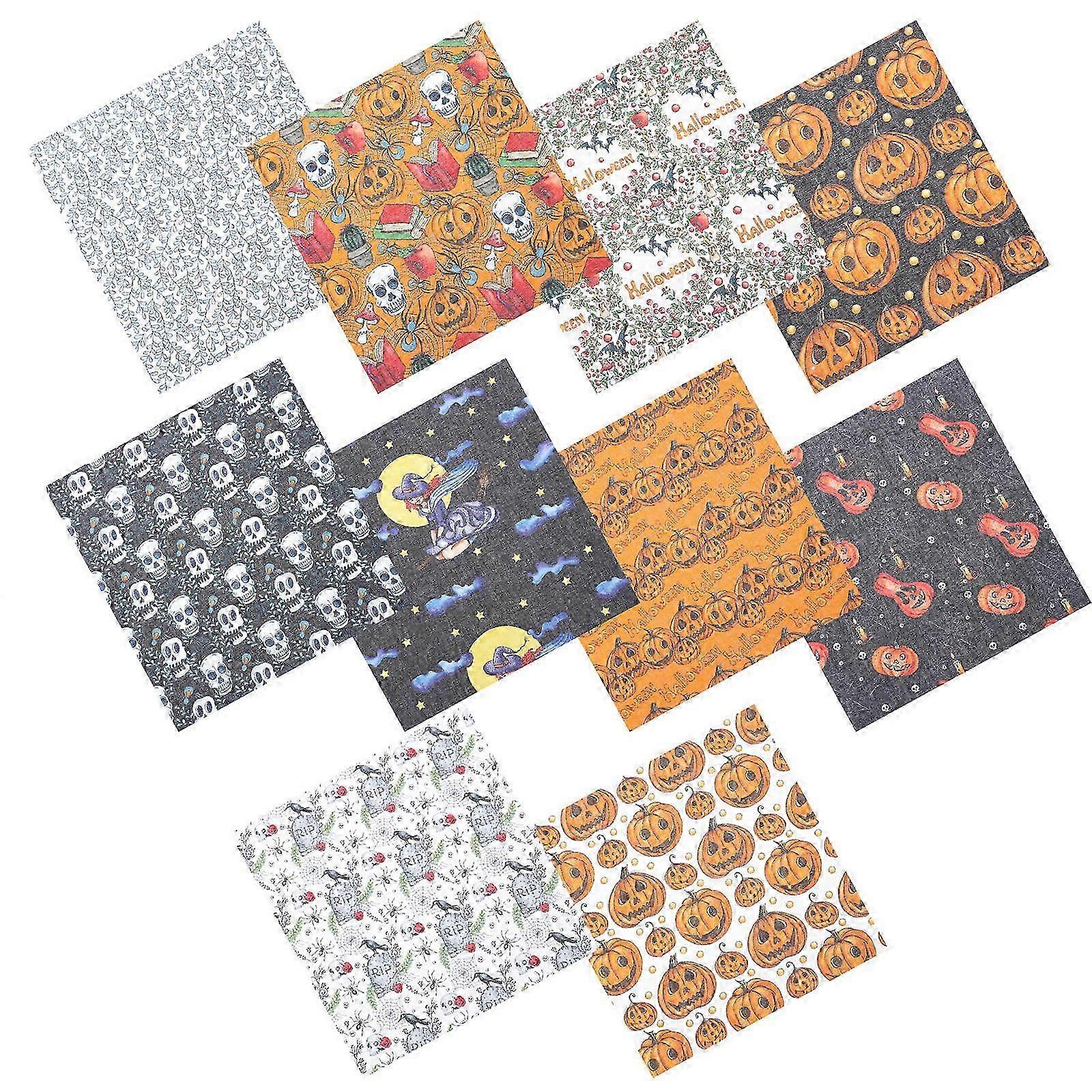 10Pcs Halloween DIY Fabric Bundle Cotton for Sewing and Patchwork
