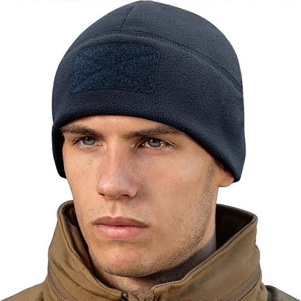 Fleece Beanie Windproof Warm Hat with Hook and Loop Patch Panel Helmet