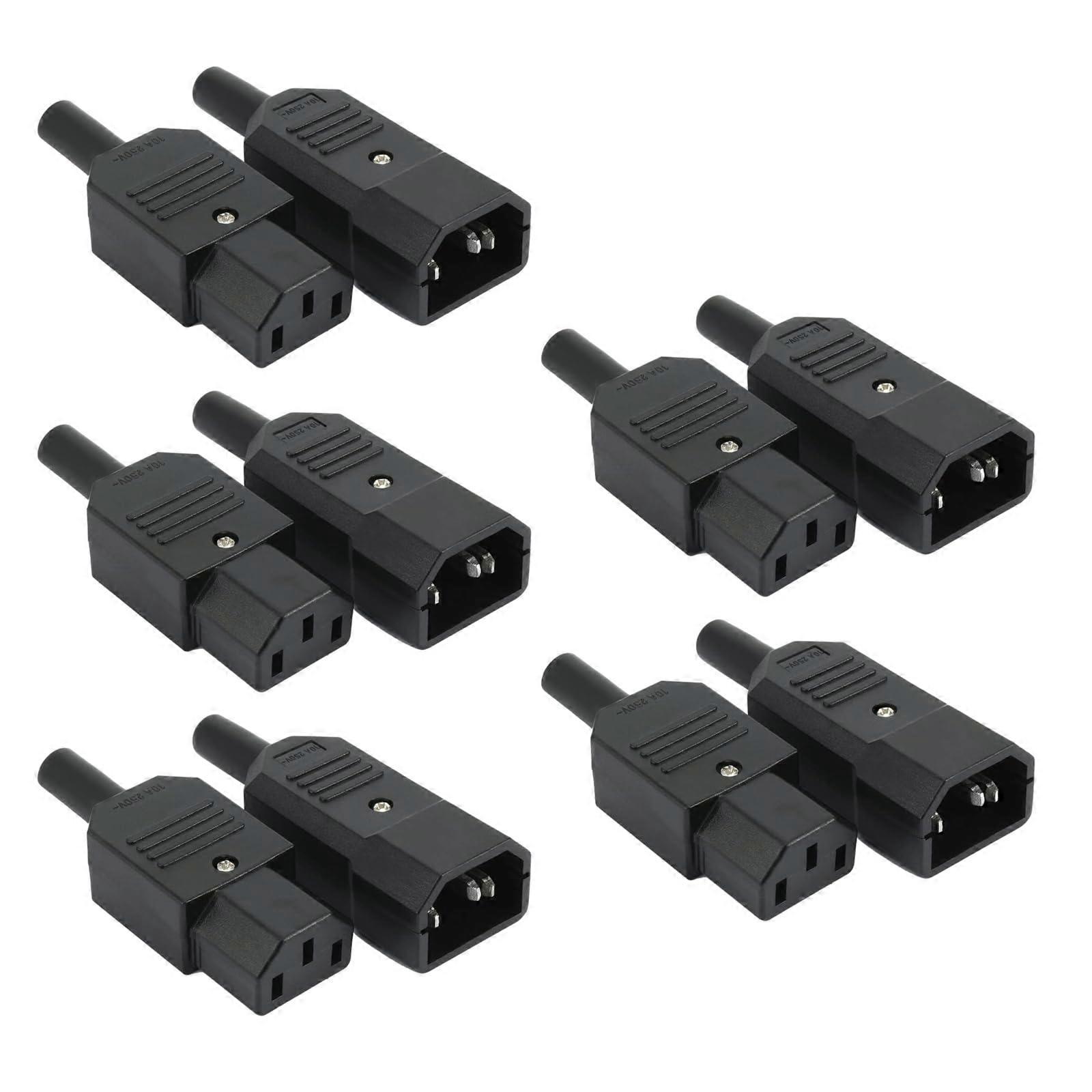 Rewirable IEC C13 C14 Power Connector Set, Compact 3 Pin Plug Socket for Computer and Server Use