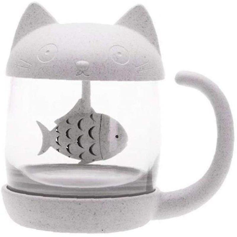 Cats Tea Mug Water Bottle With Fish Tea Infuser Strainer Filter 250ml