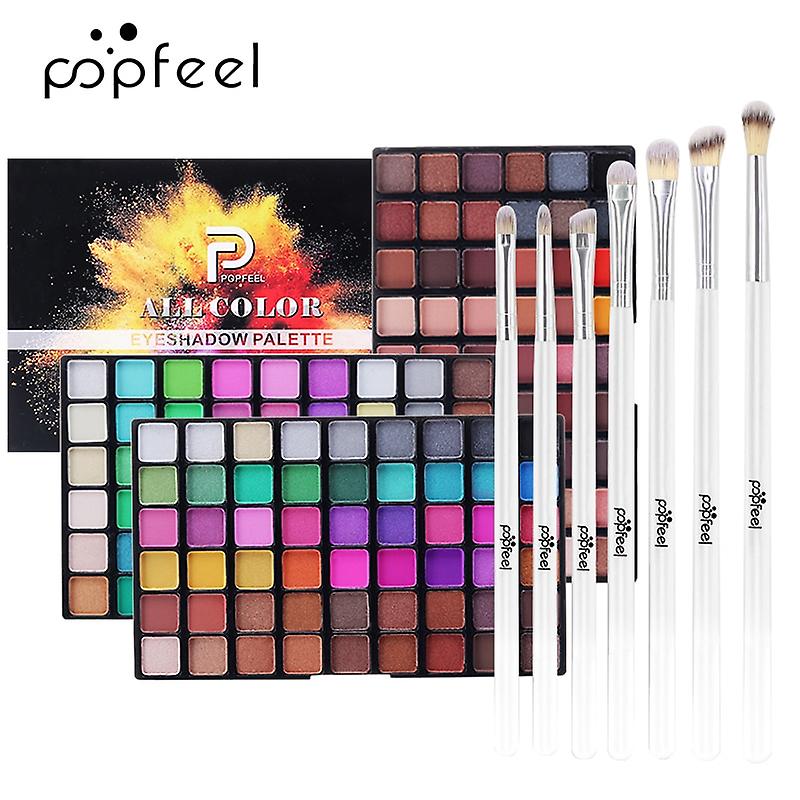 Highly Pigmented Eye Makeup Palette , Matte Shimmer Long Lasting Blendable Powder +7 Pcs Brushes Makeup Set