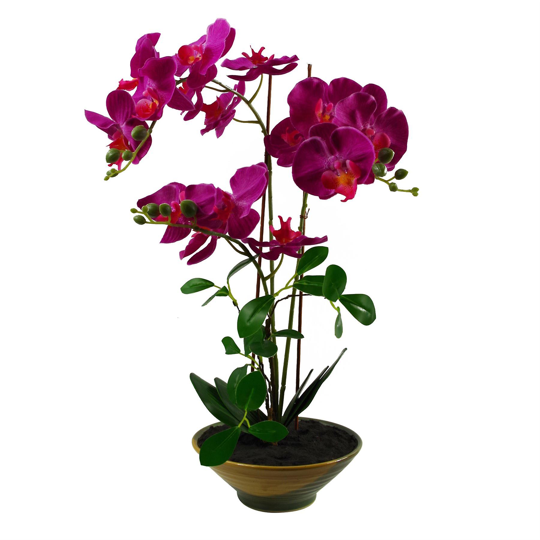 65cm Artificial Orchid Dark Pink in Glazed Planter