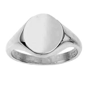 9ct White Gold 14x12mm solid plain oval Signet Ring Size W