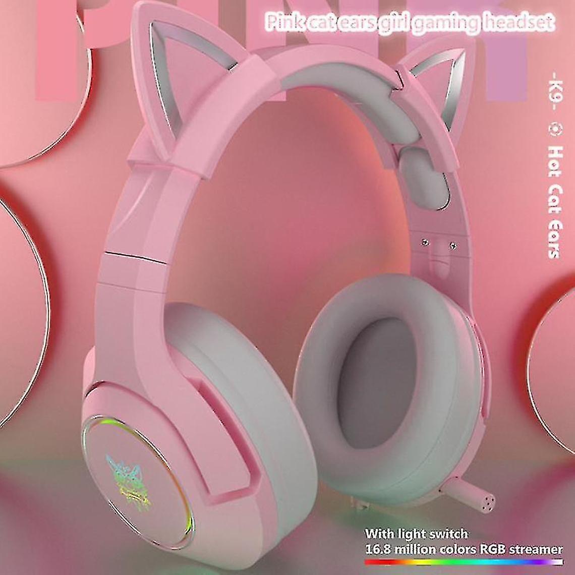 Cute Cat Ear Girl Gaming Headset, 7.1 Channel Noise Reduction Mic