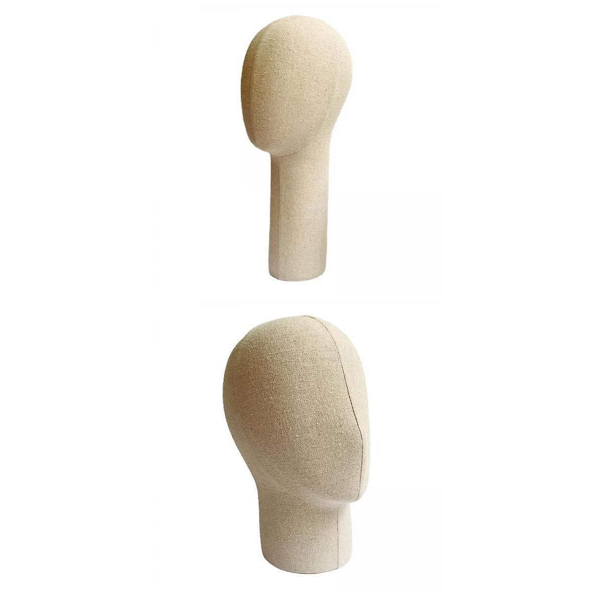 Set of 2 Linen Mannequin Head Wig Displaying Stand for Headphone Display